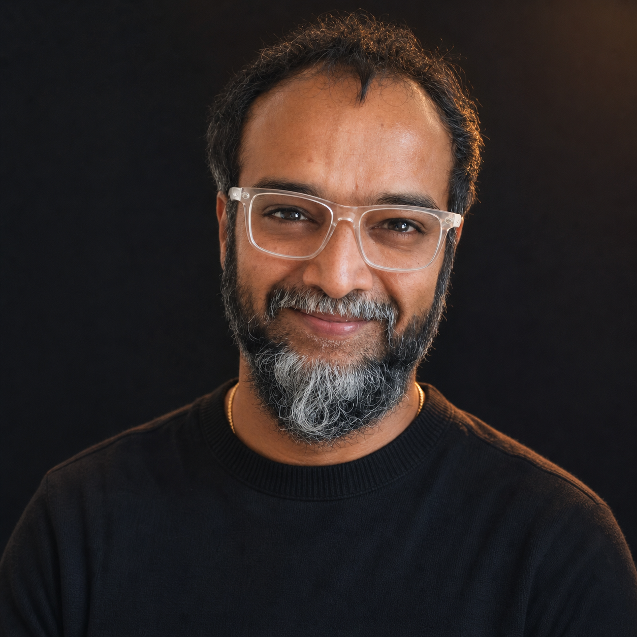 Ashish S. Chatterjee — portrait on a dark background, warm light